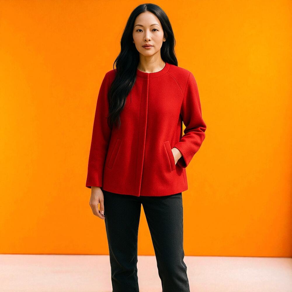 CYNTHIA ROWLEY Cherry Red Boiled Wool/Viscose Sweater Jacket - Size M